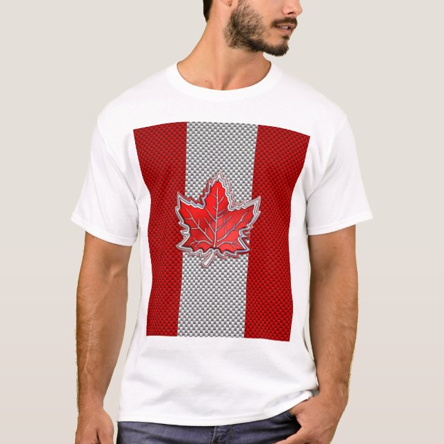 Canadian Red Maple Leaf in Carbon Fibre looks T-Shirt (Front)