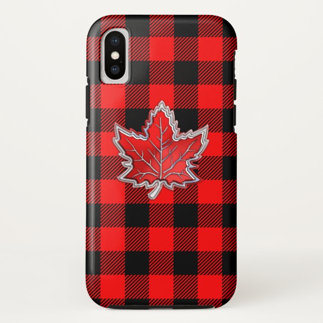 Canadian Red Maple Leaf on Buffalo Plaid Pattern Case-Mate iPhone Case (Back)