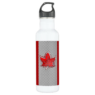 Canadian Red Maple Leaf on Carbon Fibre Print 710 Ml Water Bottle