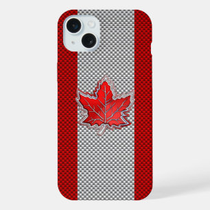 Canadian Red Maple Leaf on Carbon Fibre Print iPhone 15 Plus Case