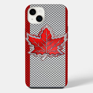 Canadian Red Maple Leaf on Carbon Fibre Print iPhone 14 Plus Case