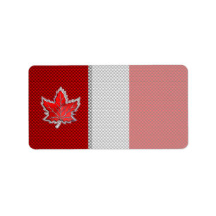Canadian Red Maple Leaf on Carbon Fibre Print Label