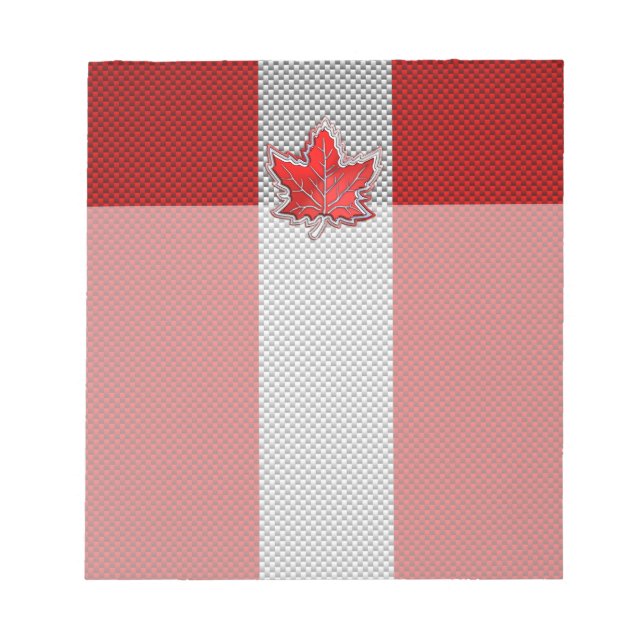 Canadian Red Maple Leaf on Carbon Fibre style Notepad (Front)