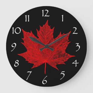Canadian Red Maple Leaf/Red and Black Large Clock