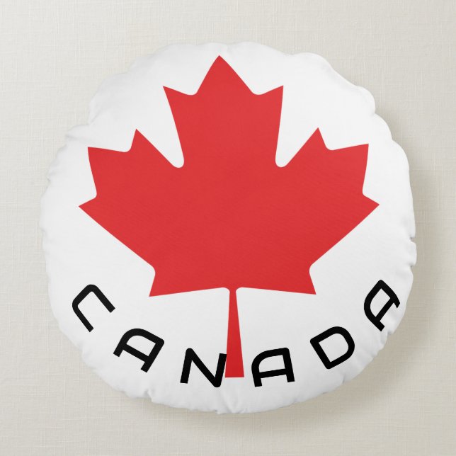 Canadian Red Maple Leaf Round Pillow – Modern Home (Front)