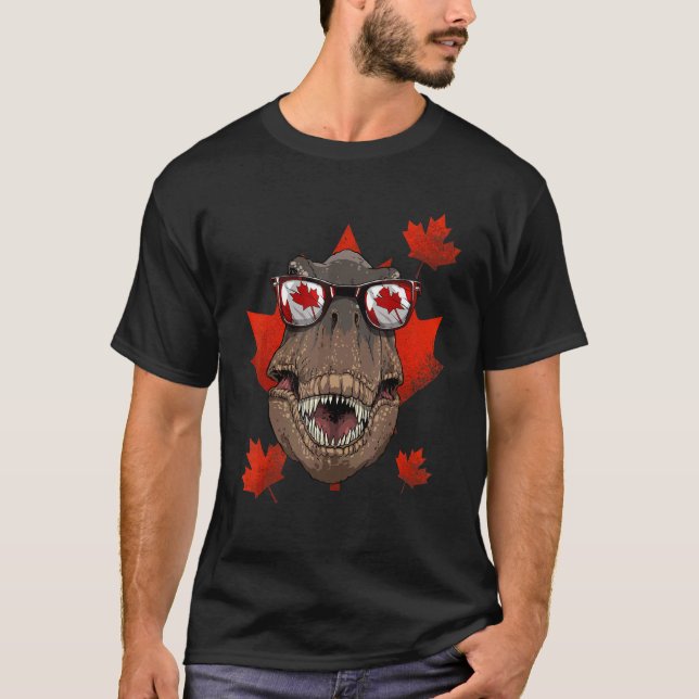 Canadian Rex Maple Tree Leaf Canada Flag Dinosaur T-Shirt (Front)
