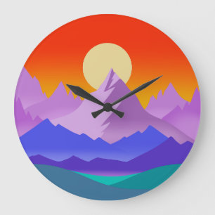 Canadian Rockies Glacial Lakes Golden Hour Sun Art Large Clock