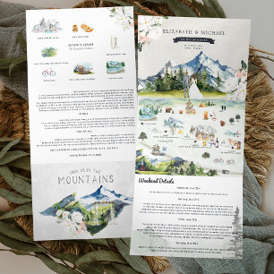 Canadian Rocky Mountains   Illustrated Wedding  Tri-Fold Invitation