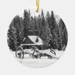 Canadian Rocky Mountains Winter Wonderland Ceramic Tree Decoration