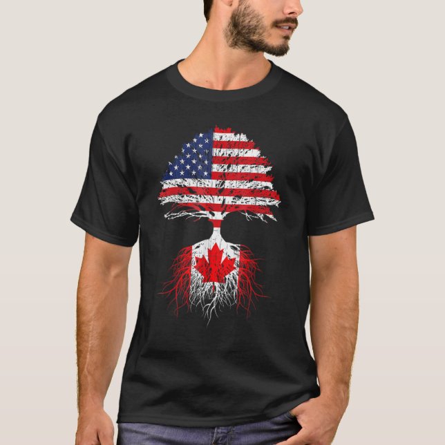 Canadian Roots American Grown Canada Flag  Men Wom T-Shirt (Front)