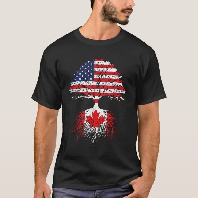 Canadian Roots American Grown Canada Flag Men Wome T-Shirt (Front)