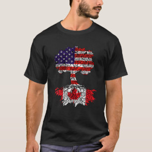 Canadian Roots American Grown Pride Love USA Flag T-Shirt