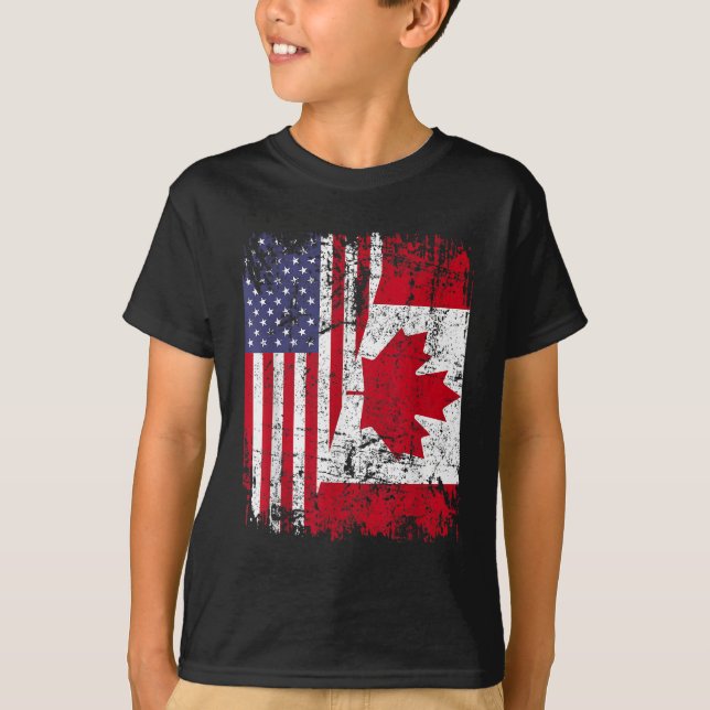 CANADIAN ROOTS Half American Flag CANADA T-Shirt (Front)