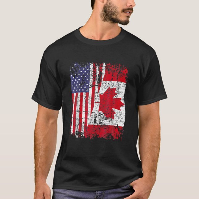 CANADIAN ROOTS Half American Flag CANADA T-Shirt (Front)