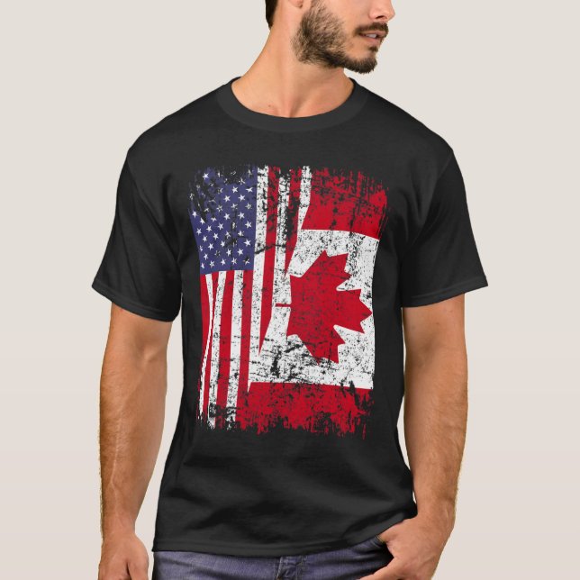 CANADIAN ROOTS  Half American Flag  CANADA T-Shirt (Front)