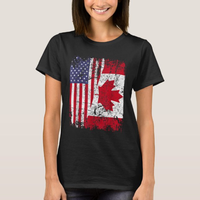CANADIAN ROOTS Half American Flag CANADA T-Shirt (Front)