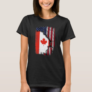 Canadian ROOTS Half American Flag Patrioitc Canada T-Shirt