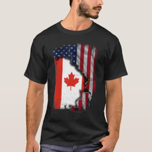 Canadian ROOTS Half American Flag Patrioitc Canada T-Shirt