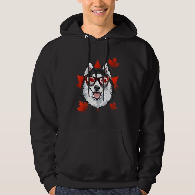 Canadian Siberian Husky Dog Maple Leaf Patriotic C Hoodie (Front)
