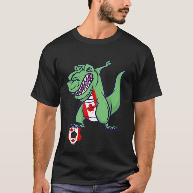 Canadian Soccer Team Dino Dabbing Rex Maple Leaf C T-Shirt (Front)