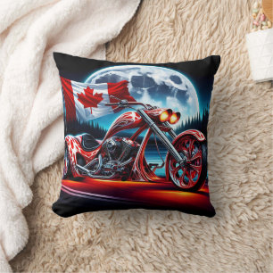 Canadian spirit rides at night on a custom chopper cushion