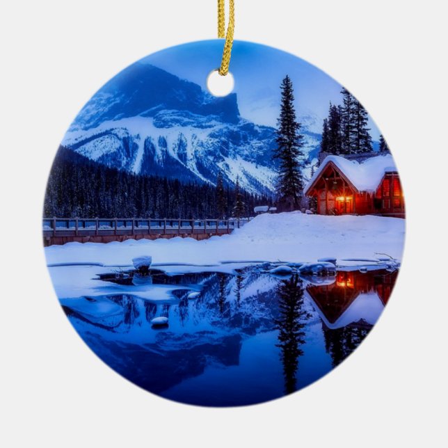 Canadian Sunset, landscape photo at dusk, Ceramic Tree Decoration (Front)