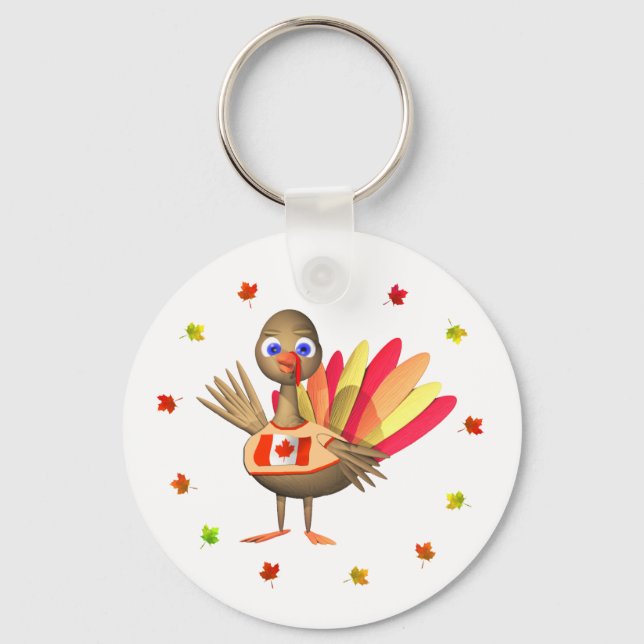 Canadian Thanksgiving Baby Turkey Key Ring (Front)
