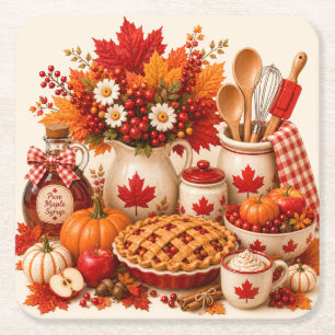 Canadian Thanksgiving Maple Harvest Kitchen Square Paper Coaster