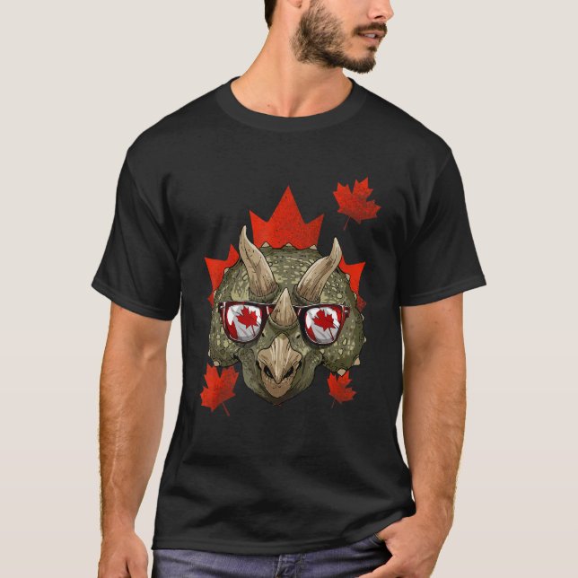 Canadian Triceratops Maple Tree Leaf Canada Flag D T-Shirt (Front)