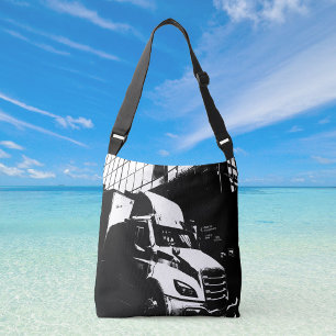 Canadian Truck in City Landscape Black and White Crossbody Bag