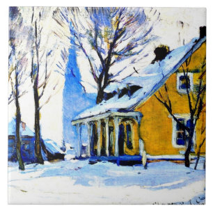 Canadian Village, Grey Day, Clarence Gagnon art, Tile