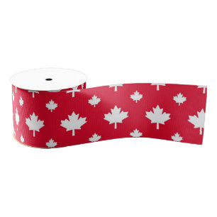 Canadian White Maple Leaf Red Colour Pattern Grosgrain Ribbon