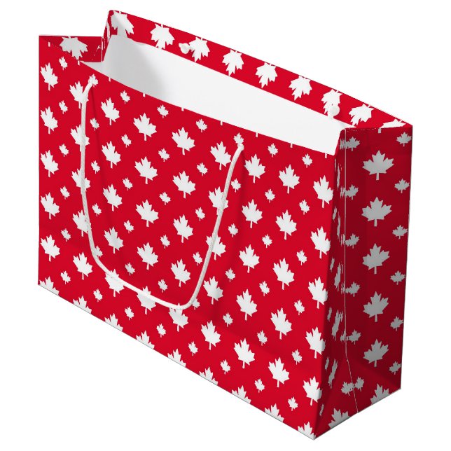 Canadian White Maple Leaf Red Colour Pattern Large Gift Bag (Front Angled)