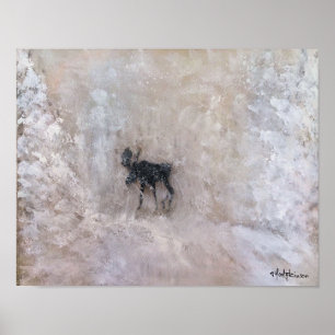 CANADIAN WINTER, NORTHERN ALBERTA, MOOSE IN SNOW, POSTER
