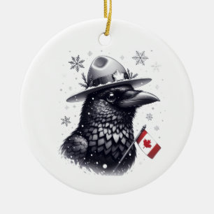 Canadian Winter Raven Ceramic Tree Decoration
