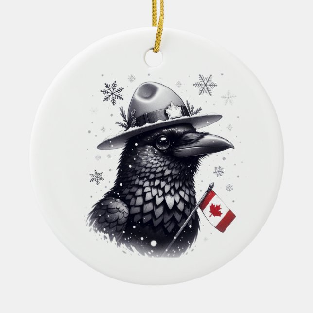 Canadian Winter Raven Ceramic Tree Decoration (Front)