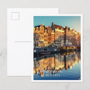 Canal at sunset Amsterdam Netherlands Postcard