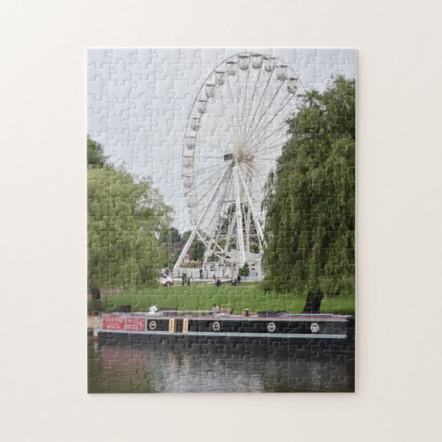 Canal Boat and Ferris Wheel, River Avon England UK Jigsaw Puzzle (Vertical)