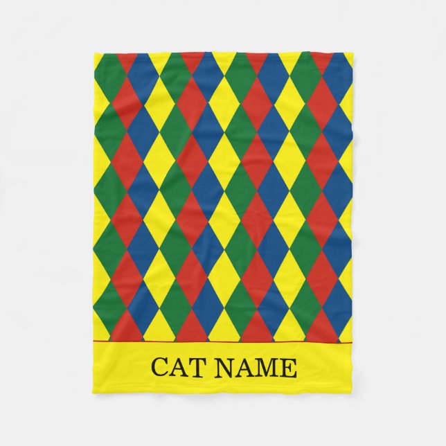 Canal Boat Diamond Patterned Cat Fleece Blanket (Front)