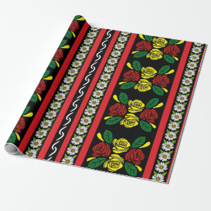 Canal Boat Narrowboat Folk Art Red Roses Wrapping Paper