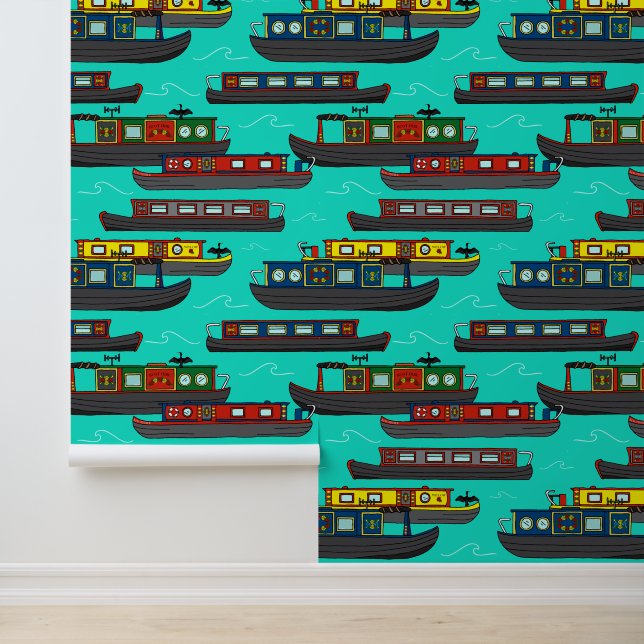 Canal Boats and Barges Flotilla of Boats on River Wallpaper (Application)