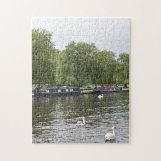 Canal Boats and Swans, Stratford-Upon-Avon, UK Jigsaw Puzzle (Vertical)