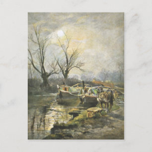 Canal boats at sunset postcard