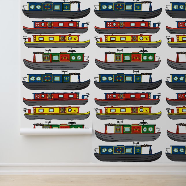 Canal Boats Barges and Narrowboats Pattern Wallpaper (Application)