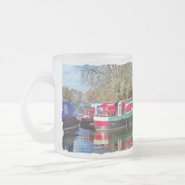 CANAL BOATS FROSTED GLASS COFFEE MUG (Left)