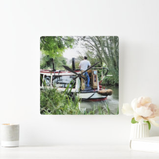 CANAL BOATS SQUARE WALL CLOCK