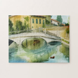 Canal Bridge Scenic Watercolor Jigsaw Puzzle