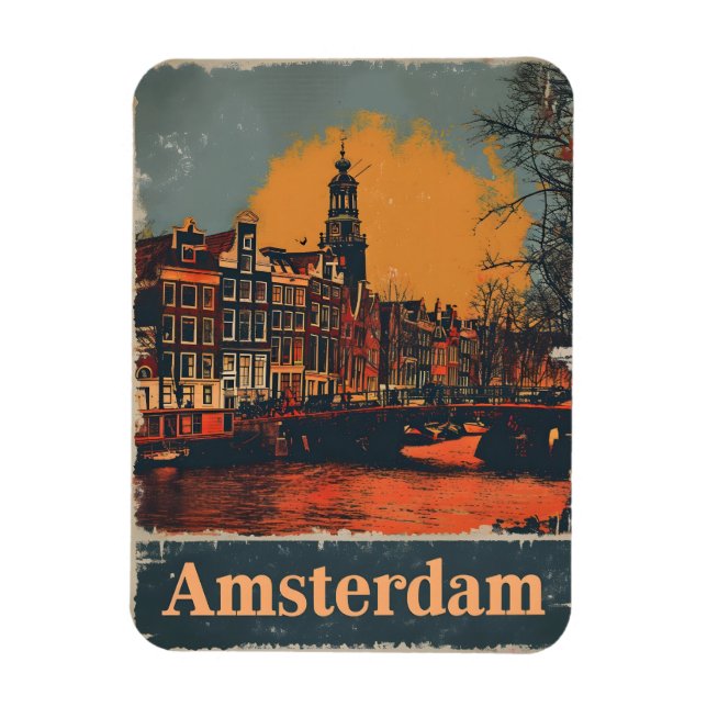 Canal Charm: Vintage Amsterdam Postcard Magnet (Vertical)