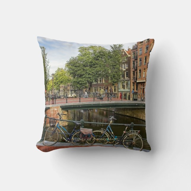 Canal Crossing and Bikes, Sights of Amsterdam Cushion (Front)