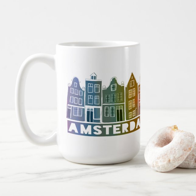 Canal House Rainbow Amsterdam Holland Dutch Travel Coffee Mug (With Donut)